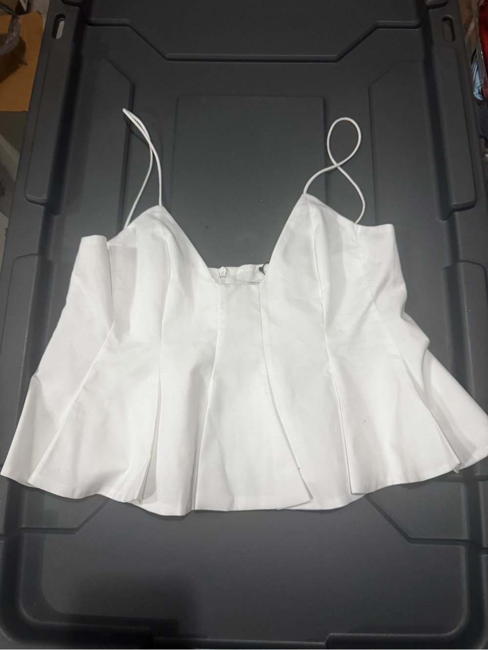 Zara White Peplum Cami Top with Spaghetti Straps